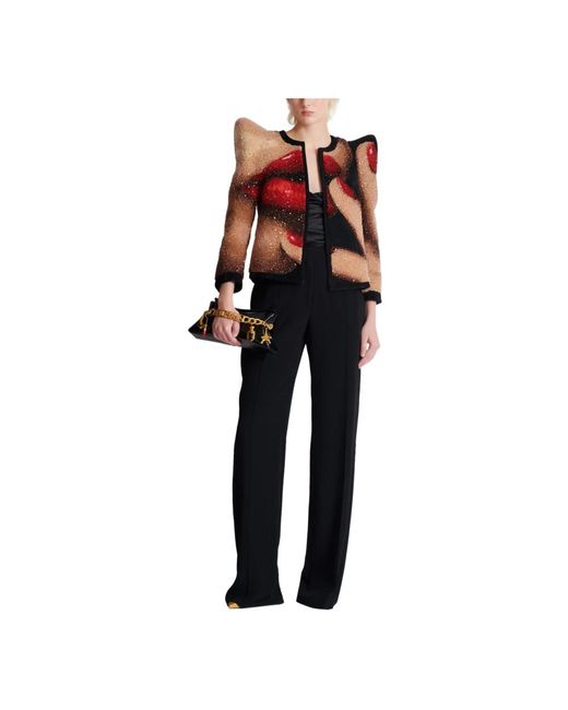 Balmain Broeken ,Zwart ,Leer Crepe Pantalon Met Rechte Pijpen En Taillezitting in het Black