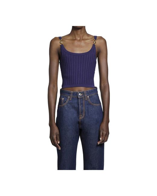 Versace Blue Sleeveless Tops