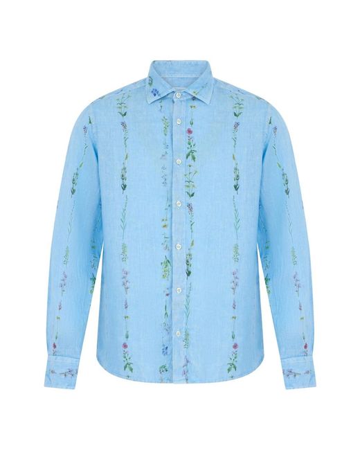 120% Lino Blue Casual Shirts for men