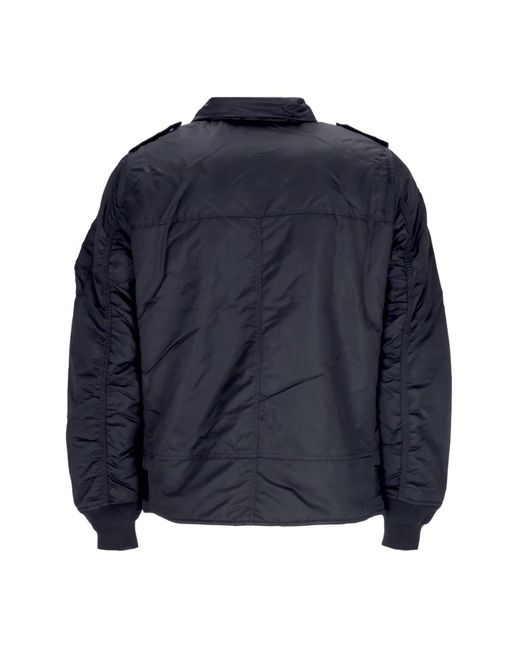 Alpha Industries Jassen ,Zwart ,Polyester Zwarte Bikerjas Met Poussoir Kraag in het Blue voor heren