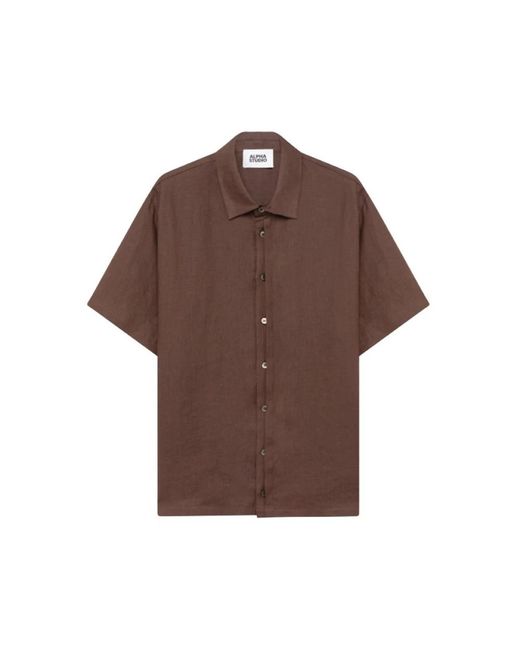 Alpha Studio Brown Short Sleeve Shirts for men