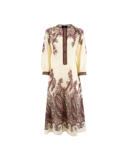 Etro Kleedjes ,Midi Jurk Met Paisley Bloemenprint in het Natural