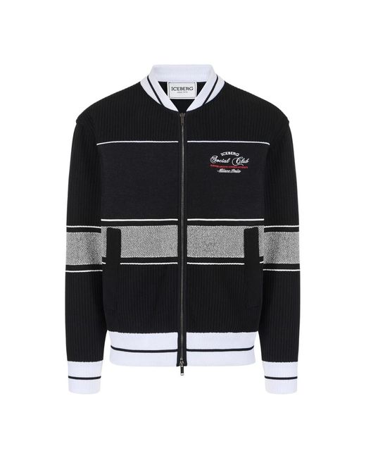 Iceberg Jacquard Knit Jacket in het Black voor heren