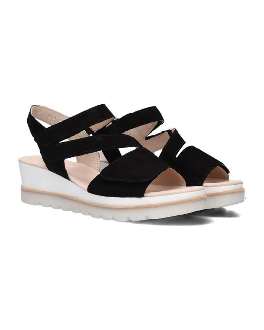 Gabor Schoenen ,Zwart ,Suède Elegante Zwarte Suède Sandaal in het Black