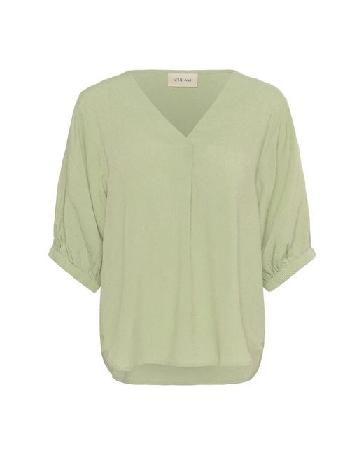 Cream Green Einfache V-Ausschnitt Bluse Tee