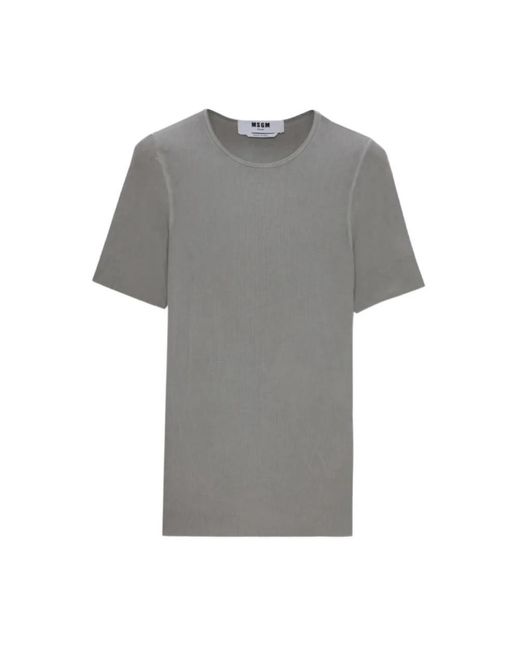 MSGM Gray Kurzarm-Rippstrick-T-Shirt Aus Viskose
