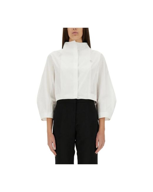 Givenchy Overhemden ,Wit ,High Neck Cropped Poplin Shirt in het White