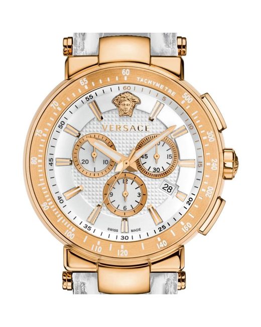 Versace Accessoires ,Veelkleurig ,Mystique Sport Chronograaf Leren Band in het Metallic voor heren