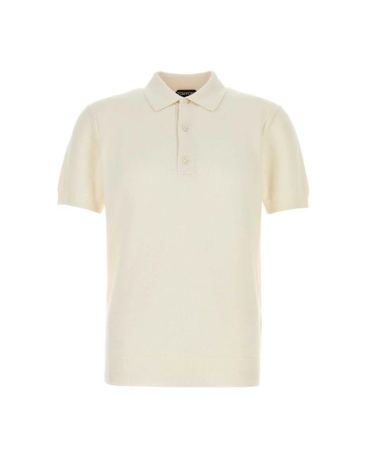 Tom Ford Tops ,Wit ,Katoen Silk Cotton Piquet Ss Polo in het Natural voor heren