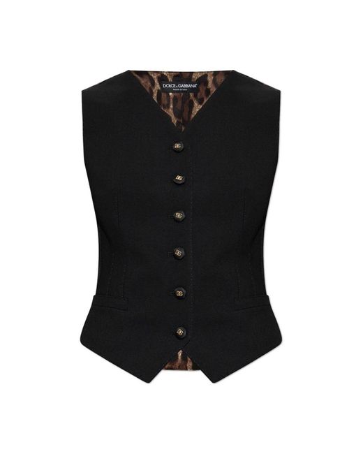 Dolce & Gabbana Jassen ,Zwart ,Wol Gilet Van Gecombineerde Stoffen in het Black