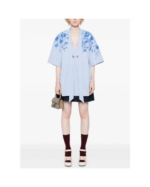 Gucci Cornflower Blue Printed V-Neck Tee
