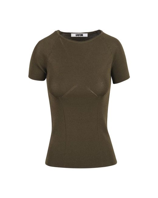 Grifoni Ribtop Met Ronde Hals in het Green