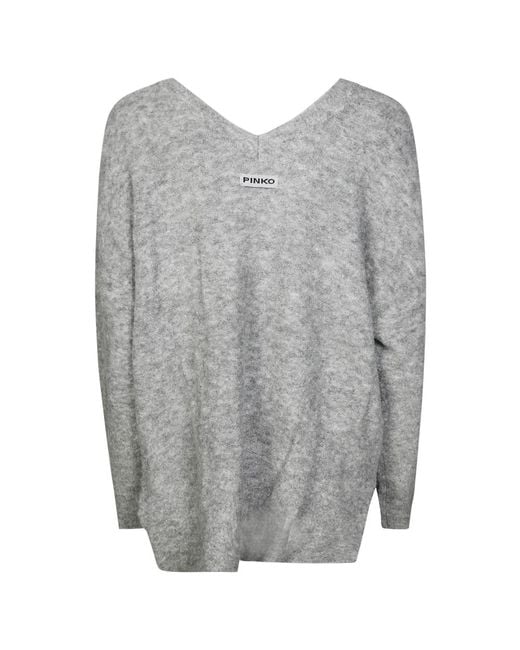 Pinko Gray V-Neck Knitwear