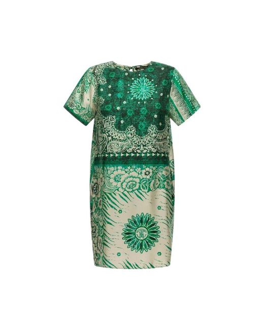 Roberto Cavalli Green Bandana print kleid kurzarm lockere passform