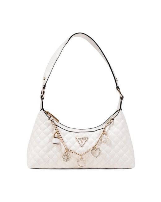 Guess White Gepolsterte Schultertasche Mit Reißverschluss