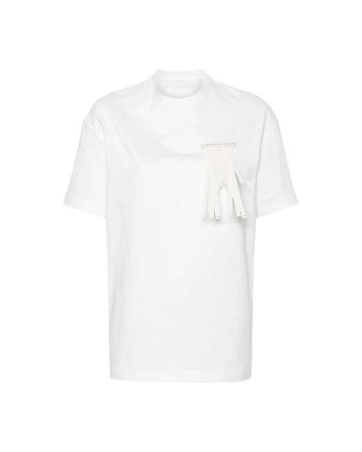 Camiseta de jersey de algodón blanco con broche de flecos Jil Sander de color White