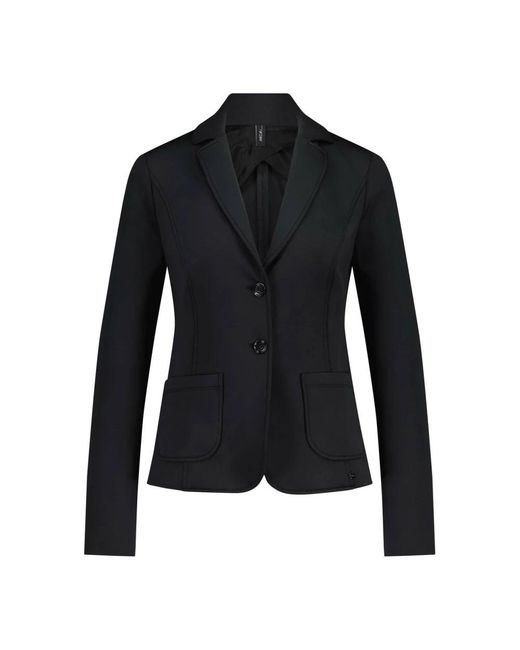 Marc Cain Jassen ,Zwart ,Leer Stretchjersey Blazer Met Mouwsplitten in het Black