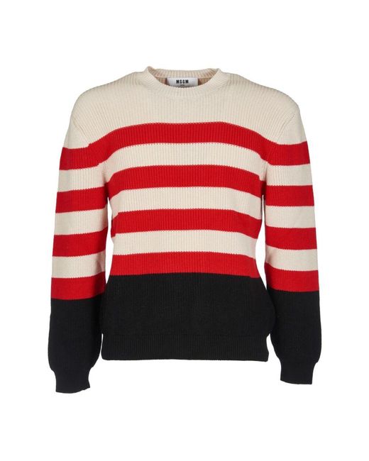 MSGM Beiger Gestreifter Pullover in Red für Herren