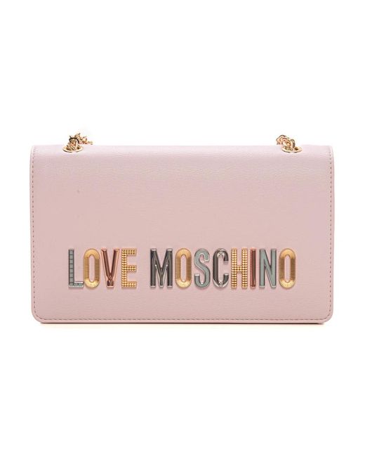Borsa a tracolla con catena dorata e logo di Love Moschino in Pink