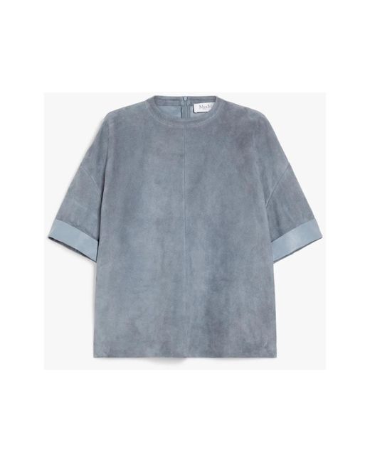 Max Mara Tops ,Blauw ,Leer Luxe Lam Lederen Blouse in het Blue