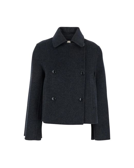Semicouture Black Grauer Woll Kurz Trenchcoat