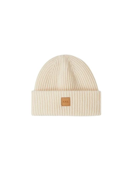 A.P.C. Accessoires ,Wol Muts Met Pompon in het Natural