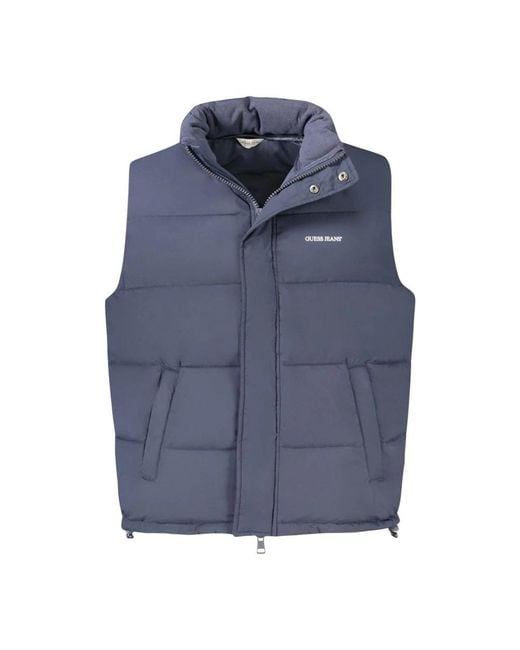 Guess Jassen ,Blauw ,Polyester Blauwe Polyesterjas Met Ritssluiting En Zakken in het Blue voor heren