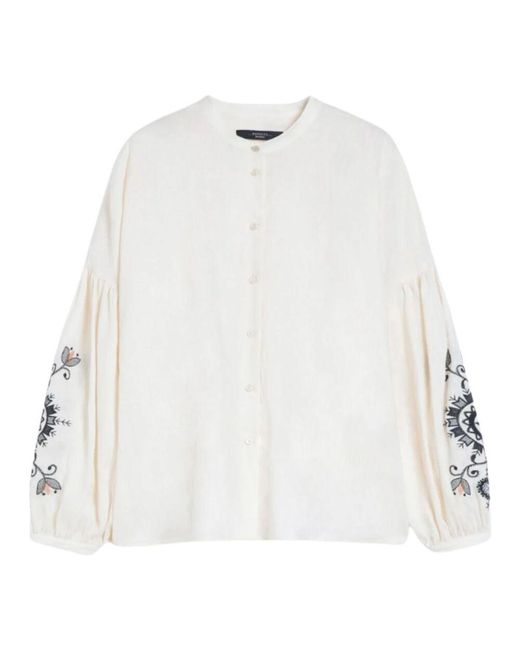 Weekend by Maxmara White Bestickte Leinenbluse