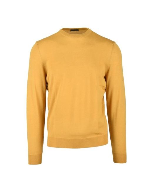 Drumohr Merino Wol Dunne Ronde Hals Trui in het Yellow voor heren