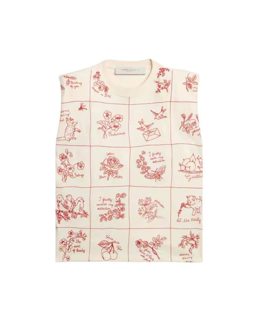 Imbottito con spalle ricamate t-shirt di Golden Goose Deluxe Brand in Pink