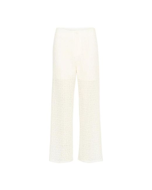 Elegante pantalón de encaje snow Cream de color White