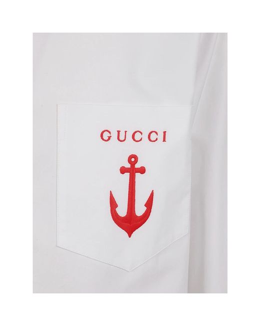Gucci Overhemden ,Wit ,Katoen Katoenen Poplin Overhemd Met Borduursel in het White voor heren