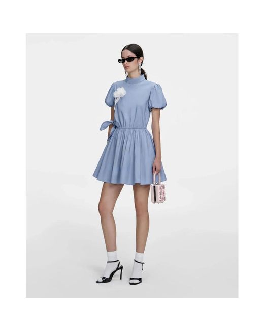 Self-Portrait Kleedjes ,Blauw ,Katoen Cotton Tie Side Mini Dress in het Blue
