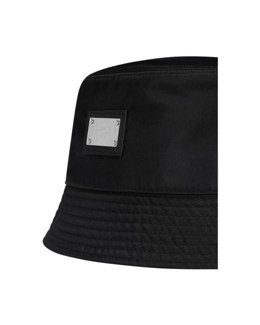Dolce & Gabbana Black Nylon Bucket Hat With Branded Plate for men