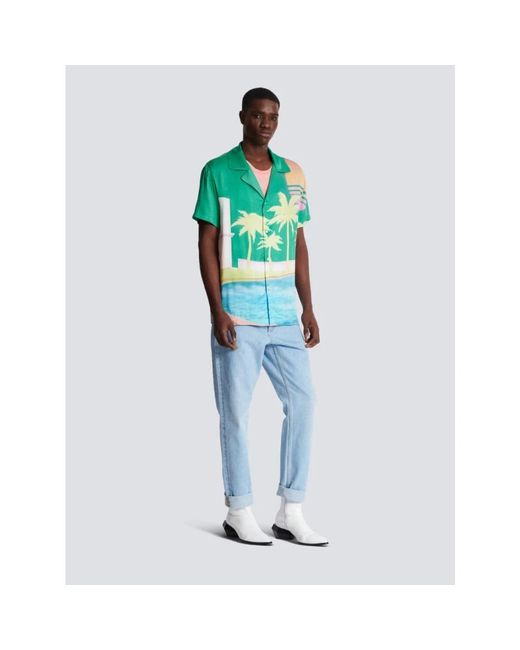 Balmain Green Short Sleeve Shirts for men