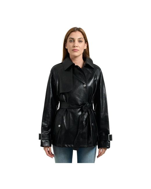 Guess Zwarte Kunstleren Trenchcoat in het Black