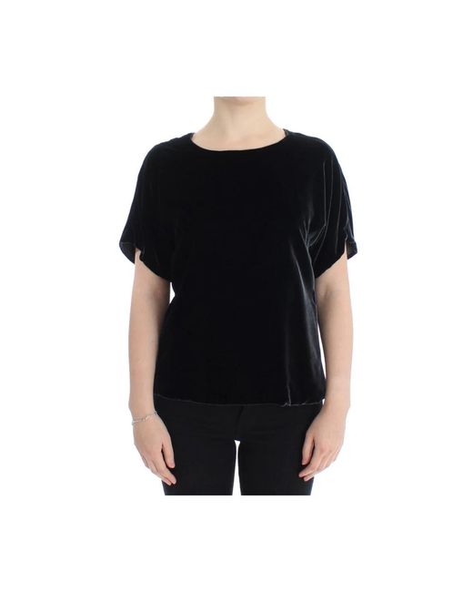Dolce & Gabbana Black Velvet Shortsleeved Blouse Blouse