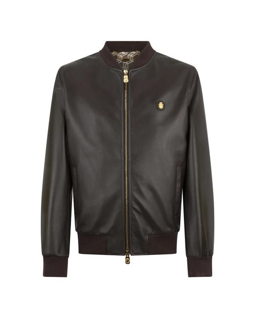 Billionaire Jassen ,Bruin ,Satijn Nappa Leren Bomber Ls in het Black voor heren