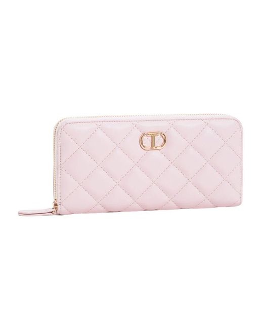 Twinset Pink Rosa stepp geldbörse mit goldenem monogramm