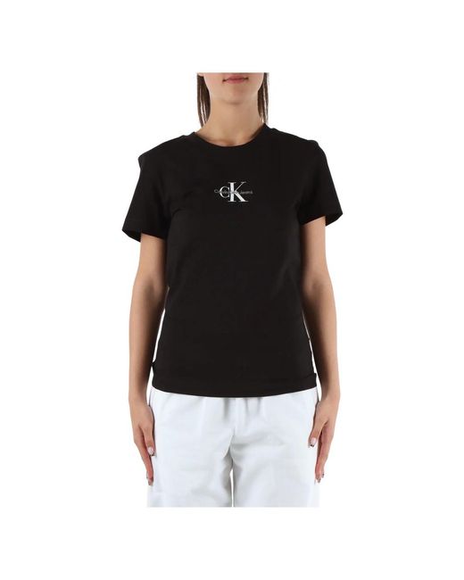 Camiseta slim fit de algodón con bordado de logo Calvin Klein de color Black