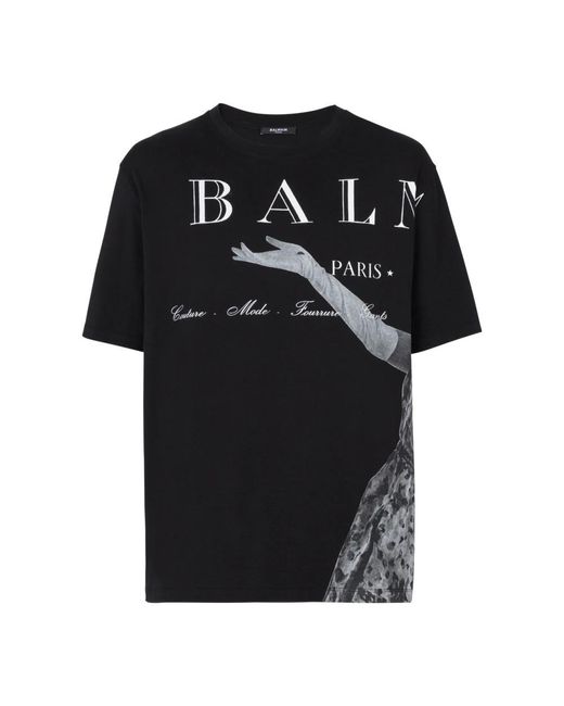 Balmain Black T-Shirt With Jolie Madame Print for men