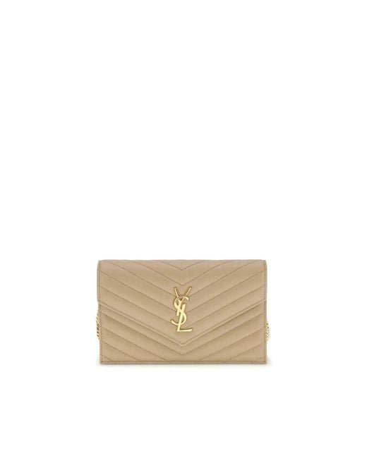 Saint Laurent Natural Gepolstertes Lederportemonnaie Mit Schulterriemen