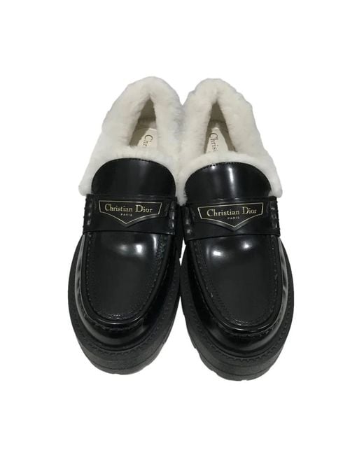 Dior Black Leder logo loafers shearling innensohle