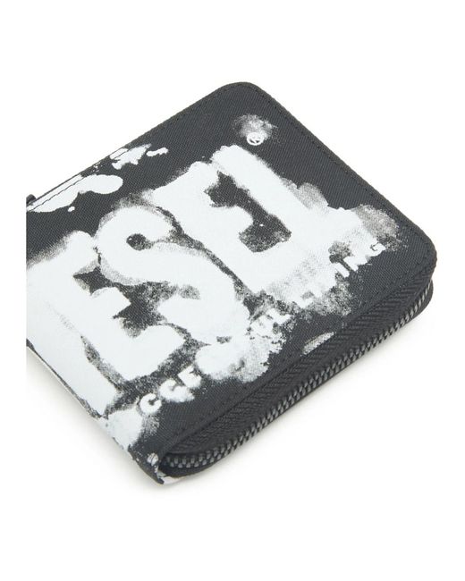 DIESEL Metallic Portemonnaie mit reißverschluss aus stoff mit logo-print
