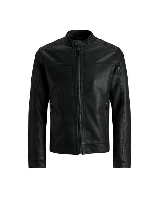 Jack & Jones Jassen ,Zwart ,Leer Zwarte Eco-Leren Polyamide Herenjas in het Black voor heren