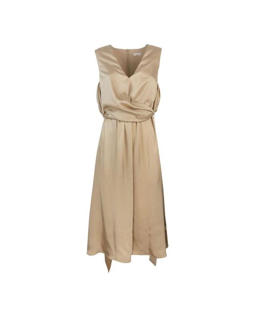Liu Jo Natural V-Ausschnitt Midi Kleid Aus Polyester