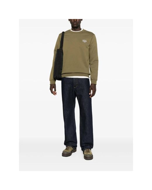 A.P.C. Hoodies & Sweatvesten ,Groen ,Katoen Rue Madame Logo Crew Sweatshirt in het Green
