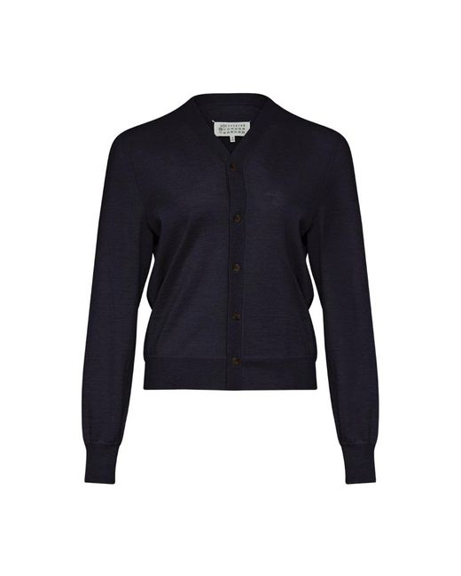 Maison Margiela Truien & Vesten ,Blauw ,Blauwe V-Hals Trui Geribbelde Afwerking in het Blue