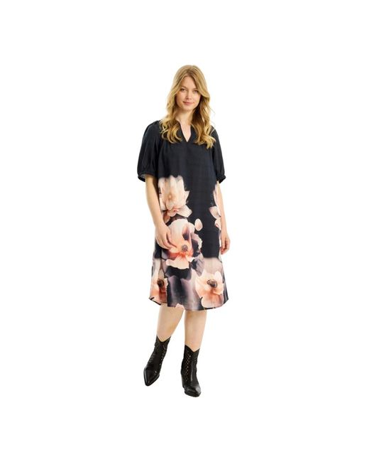 iN FRONT Black Elegantes Morelle Kleid Mit V-Ausschnitt