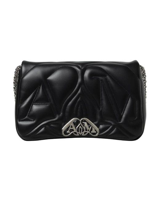 Alexander McQueen Black Gepolsterte Monogramm Schultertasche
